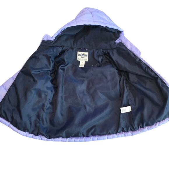 OshKosh B'Gosh Purple GIRLS Puffer Hooded Full Zip Winter Snow Jacket 4 - Picture 3 of 5